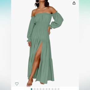 Boho sexy off shoulder long sleeve maxi dress